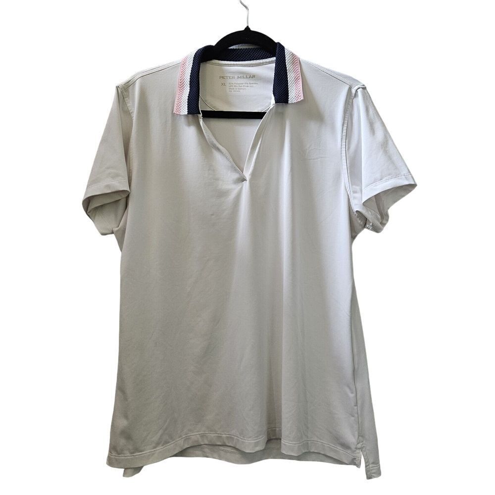 Peter Millar Womens‎ XL Louise Eyelet Collar Drop-V Golf Shirt Top Short Sleeve